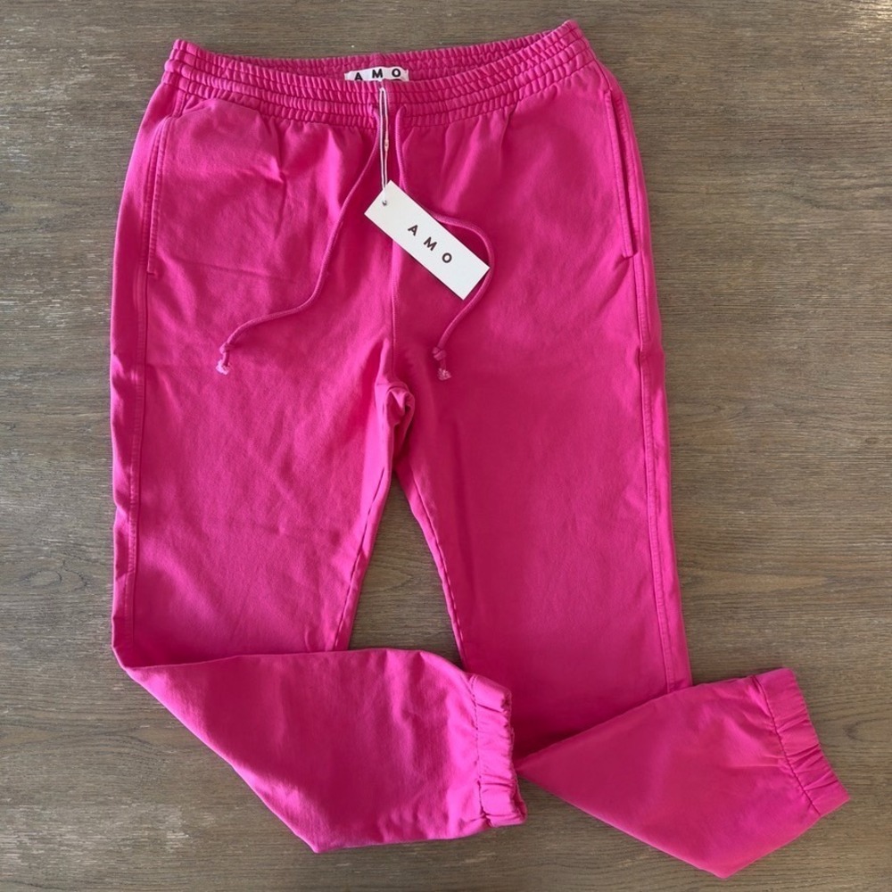NEW AMO‎ 90's High Rise Retro Sweatpants-Luminous Pink-Comfy Athleisure-Size Lge